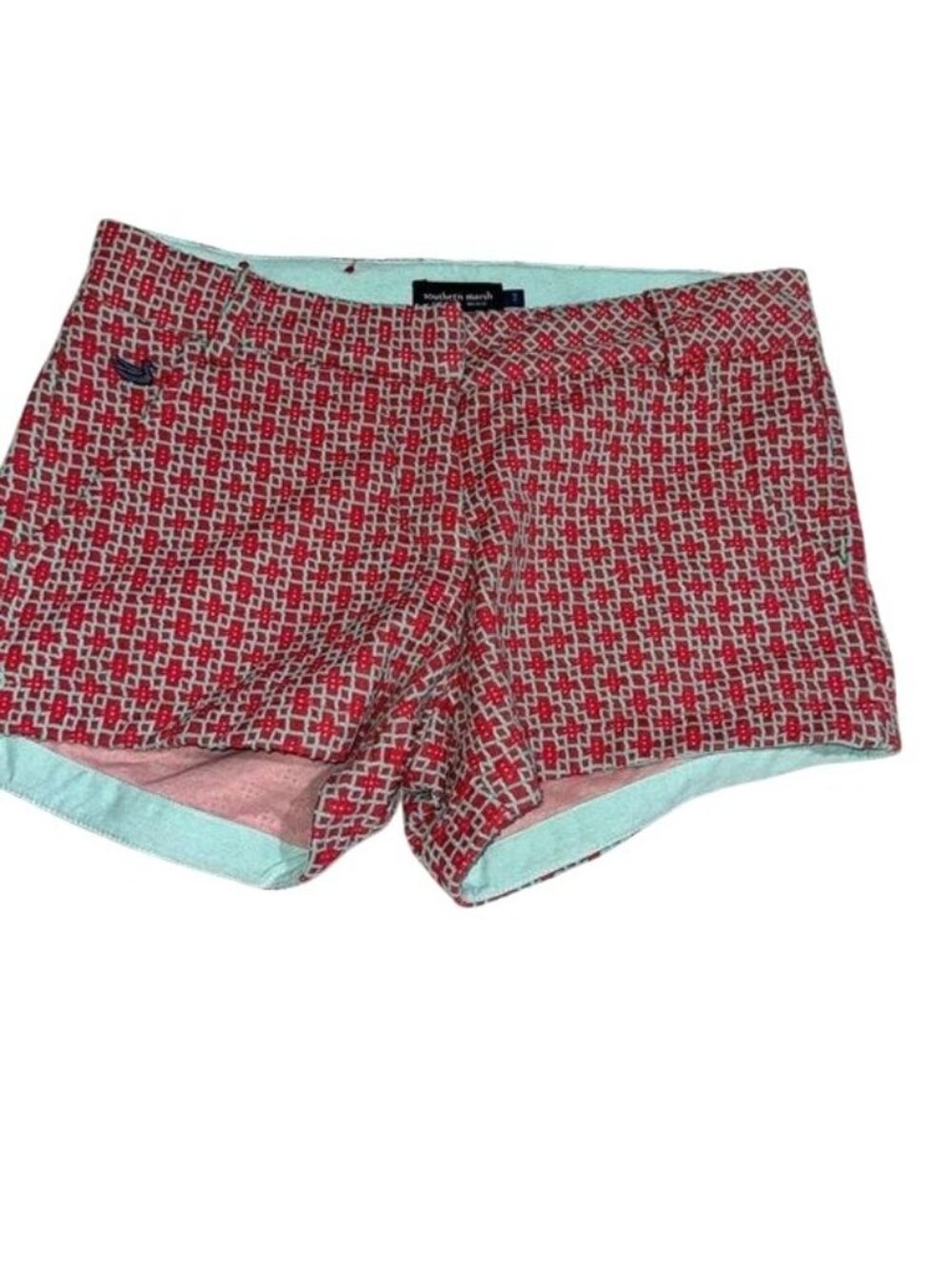 Southern Marsh Womens Red & Green Geometric Pattern Shorts Size 2